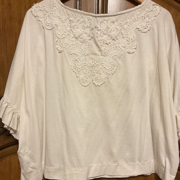 POLO RALPH LAUREN BLUE LABEL CREAM LACED EMBROIDERY WOMAN COTTON TOP SIZE US L‌ - Picture 5 of 10
